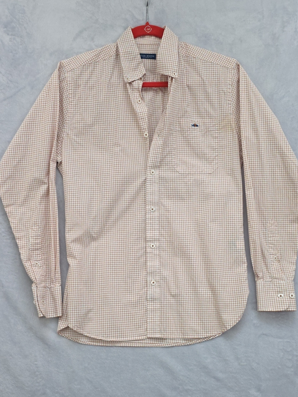 Fish Hippie Tailored Fit Men's Checked Button-Down Shirt in Cream and Brown